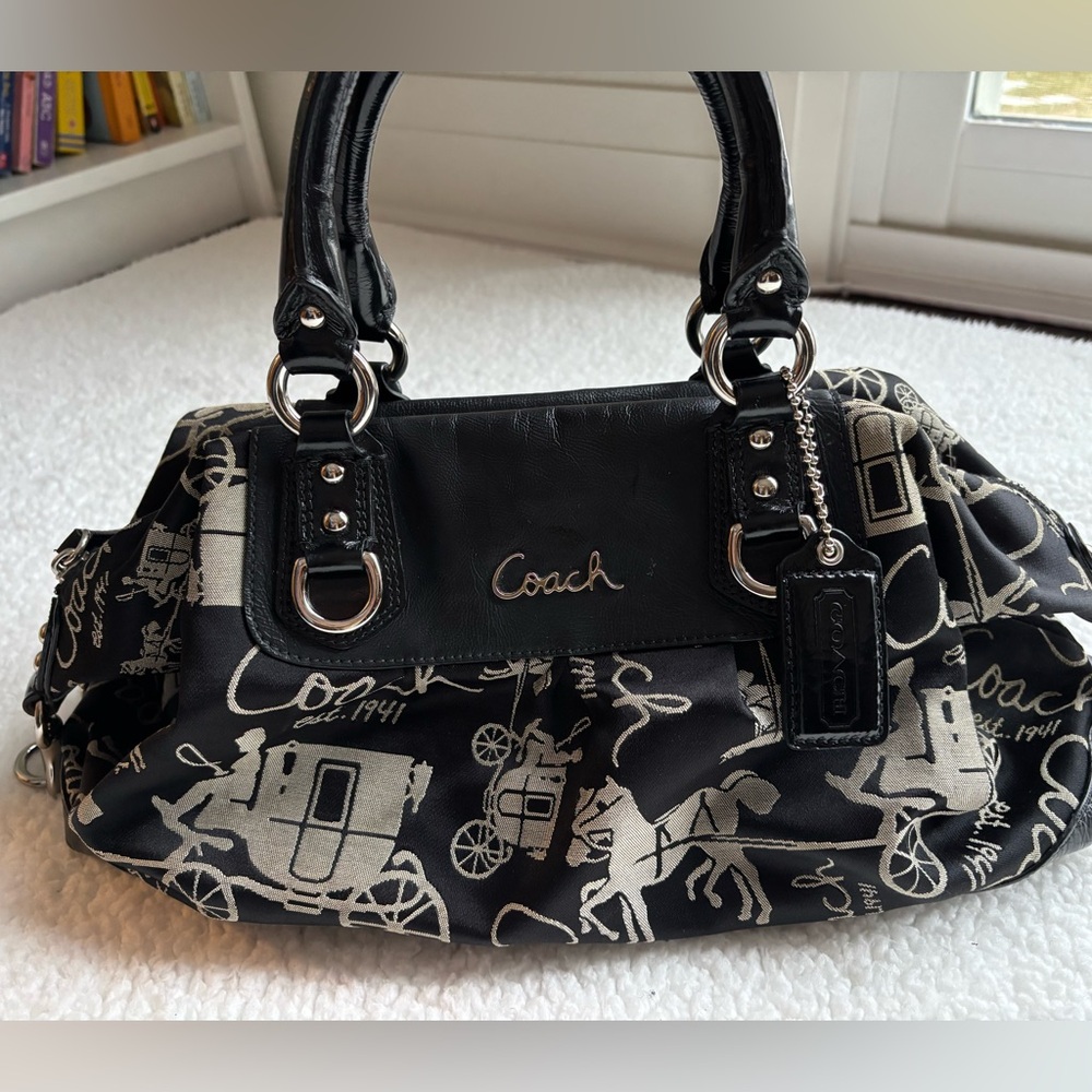 SOLD - Coach Vintage Y2K Black Ashley Horse Carriage Anniversary Satchel F15653